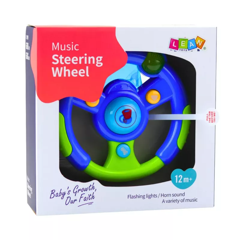 LEAN TOYS Volante interativo para crianças pequenas com luz e som verde-azul