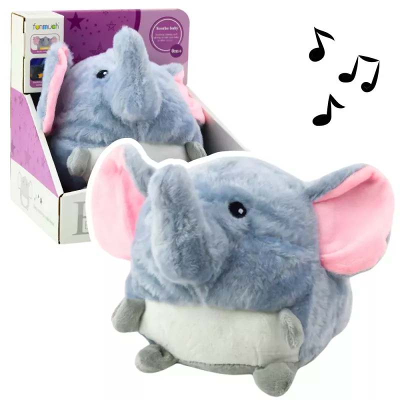 LEAN TOYS Peluche elefante ajuda a adormecer com luz e som, cinzento