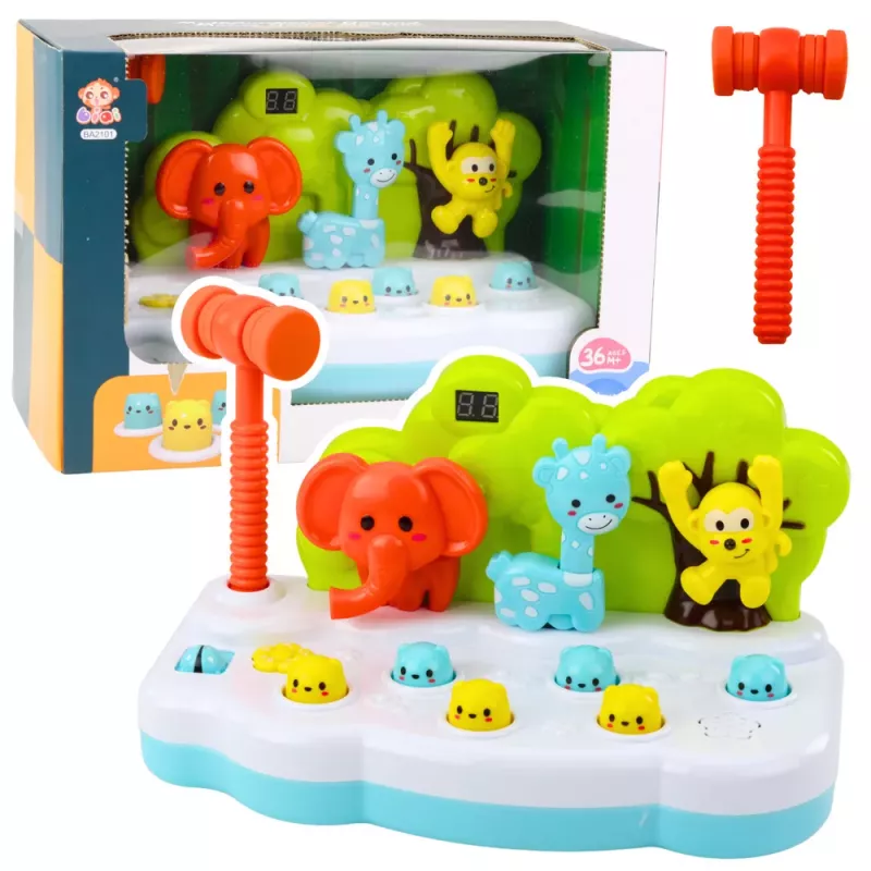 LEAN TOYS Jogo de Destreza Whack-A-Mole Animals com Contador e Martelo, Colorido