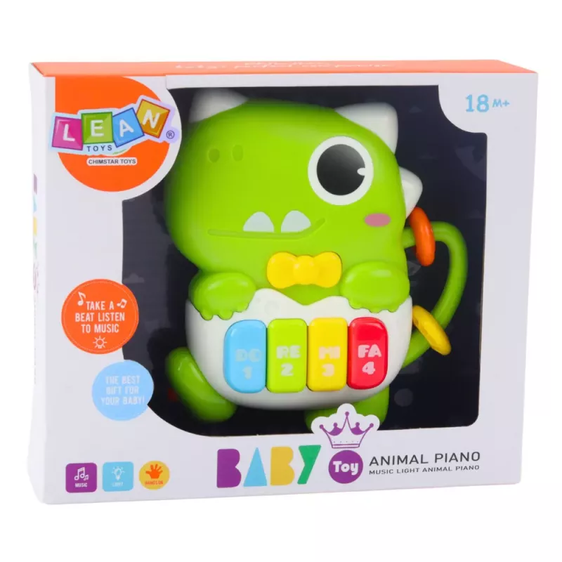 LEAN TOYS Mini Piano para Bebés, Dinossauro Verde, Luzes e Sons