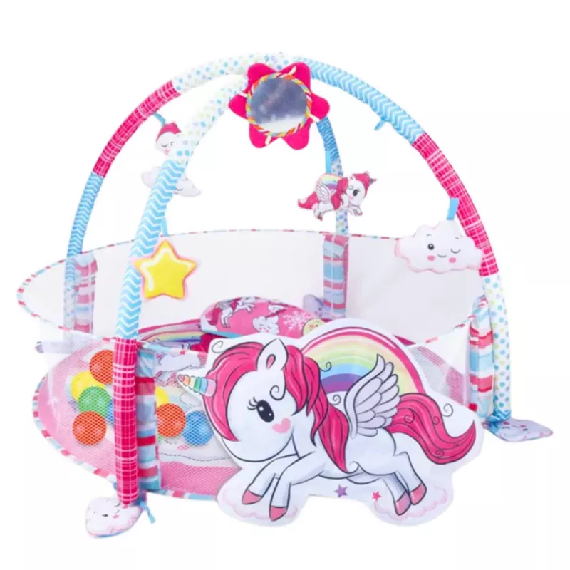 LEAN TOYS Tapete de Jogo para Bebé Piscina de Bolas 3em1 Unicórnio Rosa