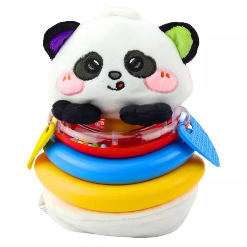 LEAN TOYS Brinquedo Sensorial Tumbler Panda Pirâmide Mordedor Chocalho