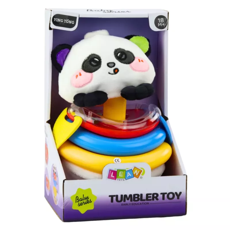 LEAN TOYS Brinquedo Sensorial Tumbler Panda Pirâmide Mordedor Chocalho