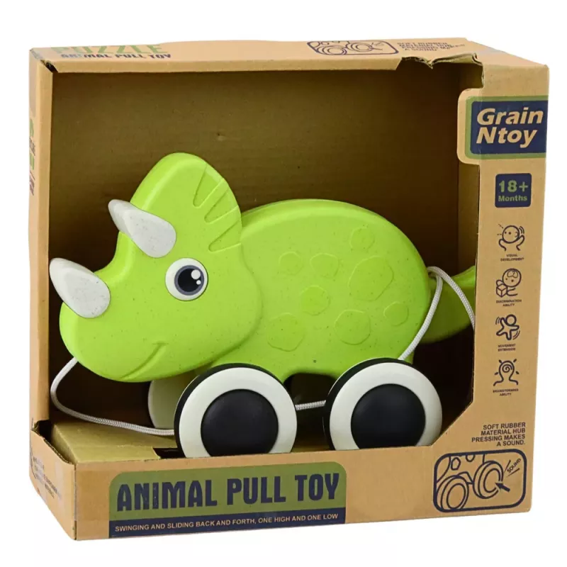 LEAN TOYS Dinossauro Brinquedo de Puxar com Fio Apito Eco Verde