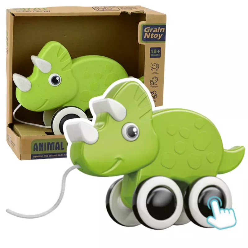 LEAN TOYS Dinossauro Brinquedo de Puxar com Fio Apito Eco Verde
