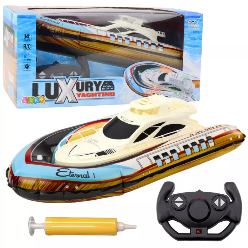 LEAN TOYS Iate de Luxo Barco Insuflável Telecomandado RC Luzes LED