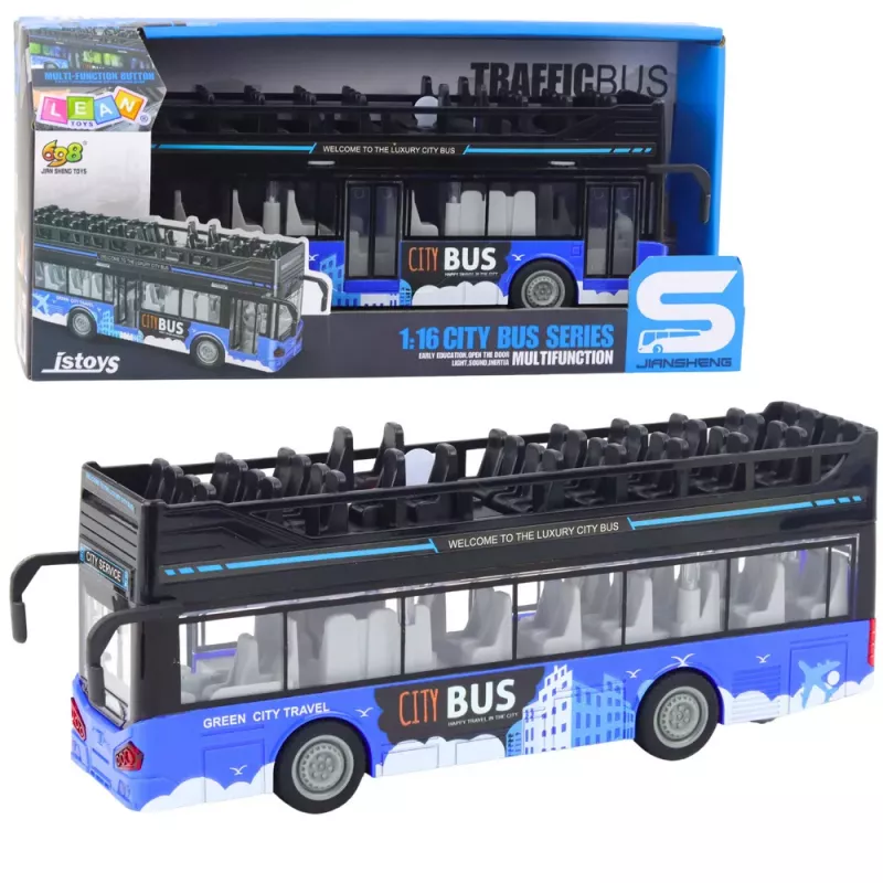 LEAN TOYS Autocarro urbano de dois pisos 1:16 com tração, luzes e sons azul