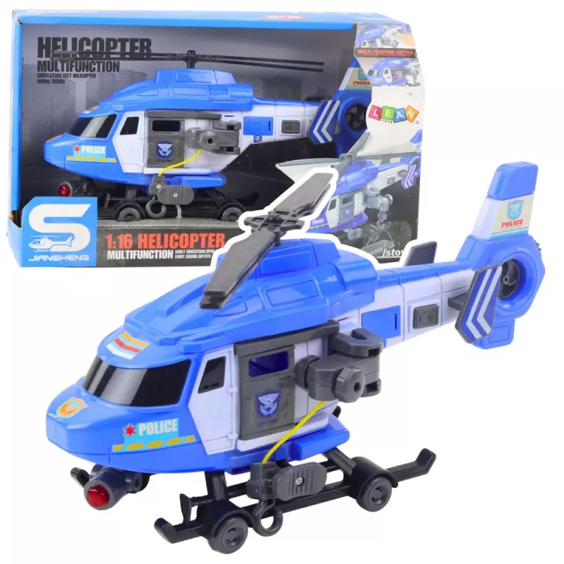 LEAN TOYS Helicóptero de polícia com gancho, maca, luzes e sons, azul, 1:16