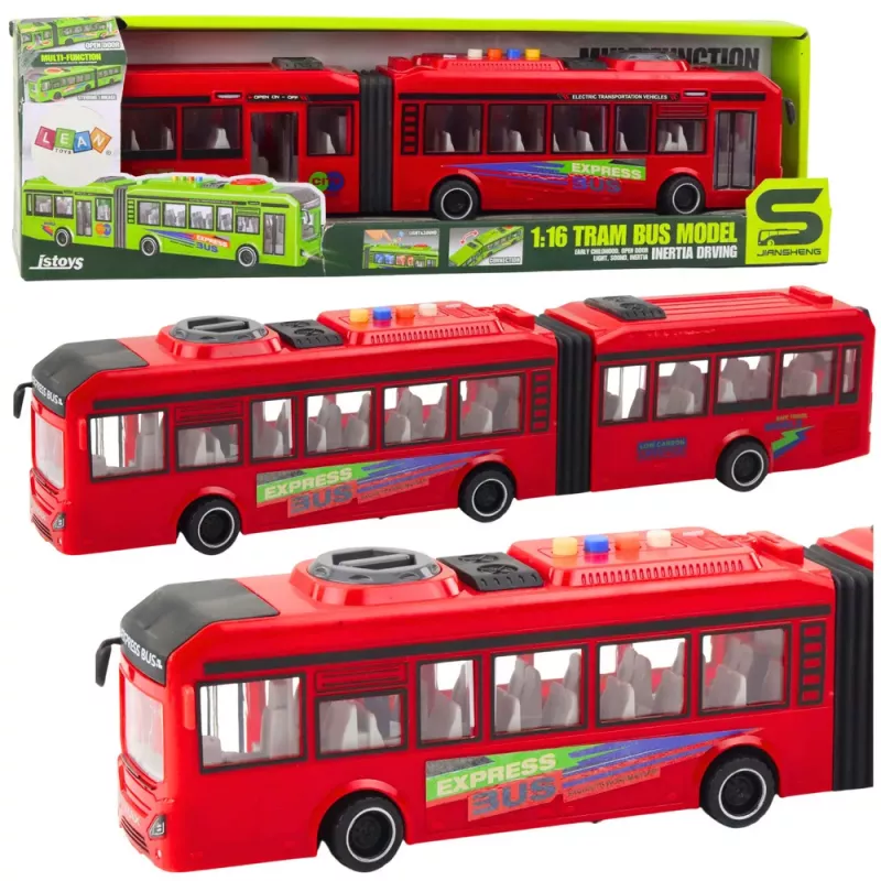 LEAN TOYS Autocarro articulado com portas que abrem, luz e som - vermelho 1:16