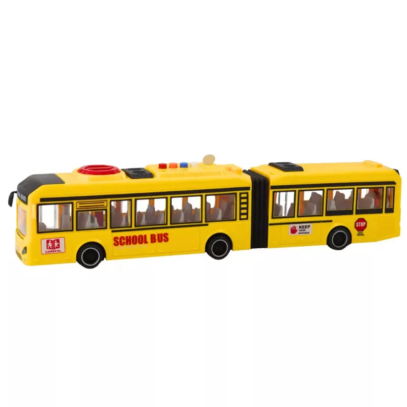 LEAN TOYS Autocarro escolar articulado com portas que abrem, luzes, sons, amarelo, escala 1:16