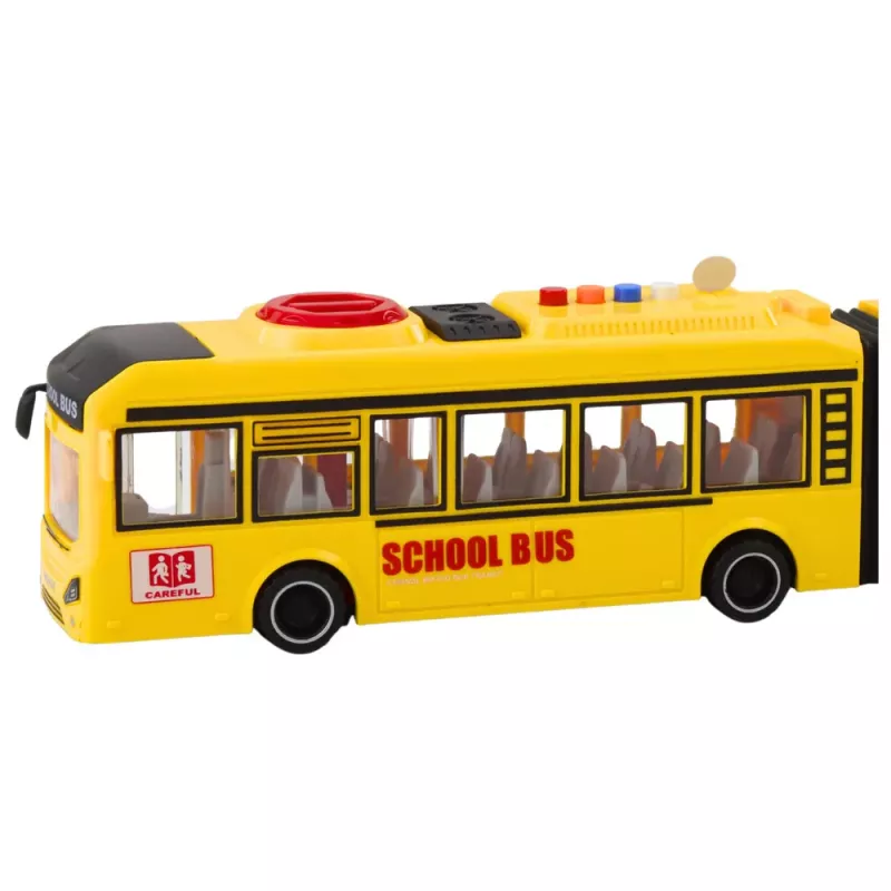 LEAN TOYS Autocarro escolar articulado com portas que abrem, luzes, sons, amarelo, escala 1:16