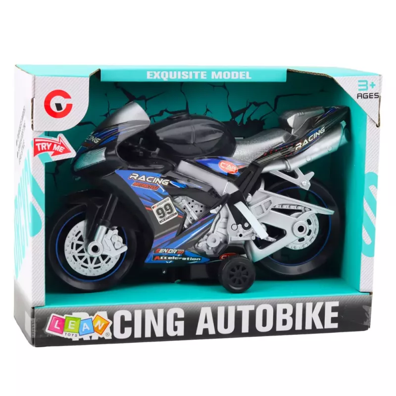 LEAN TOYS Mota de corrida Racer com tração, luzes e sons preta azul
