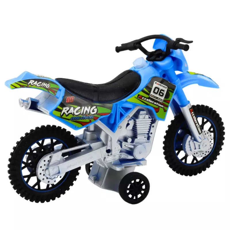 LEAN TOYS Mota de brinquedo motocross todo-o-terreno com tração, luzes e sons azul escala 1:14