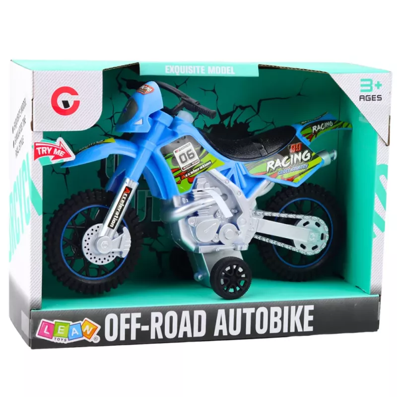 LEAN TOYS Mota de brinquedo motocross todo-o-terreno com tração, luzes e sons azul escala 1:14