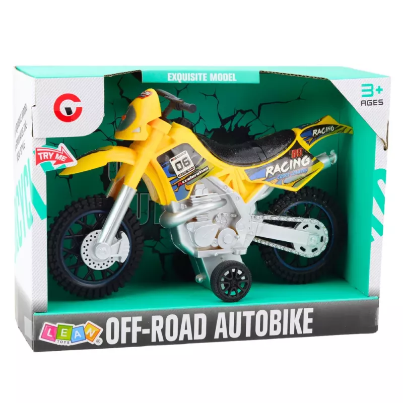 LEAN TOYS Mota de brinquedo motocross todo-o-terreno com tração, luzes e sons amarela