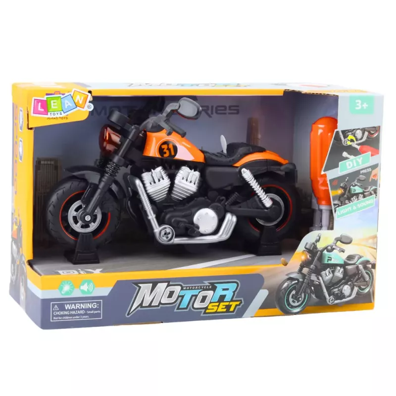 LEAN TOYS Mota DIY com torção e desaperto, luzes e sons laranja