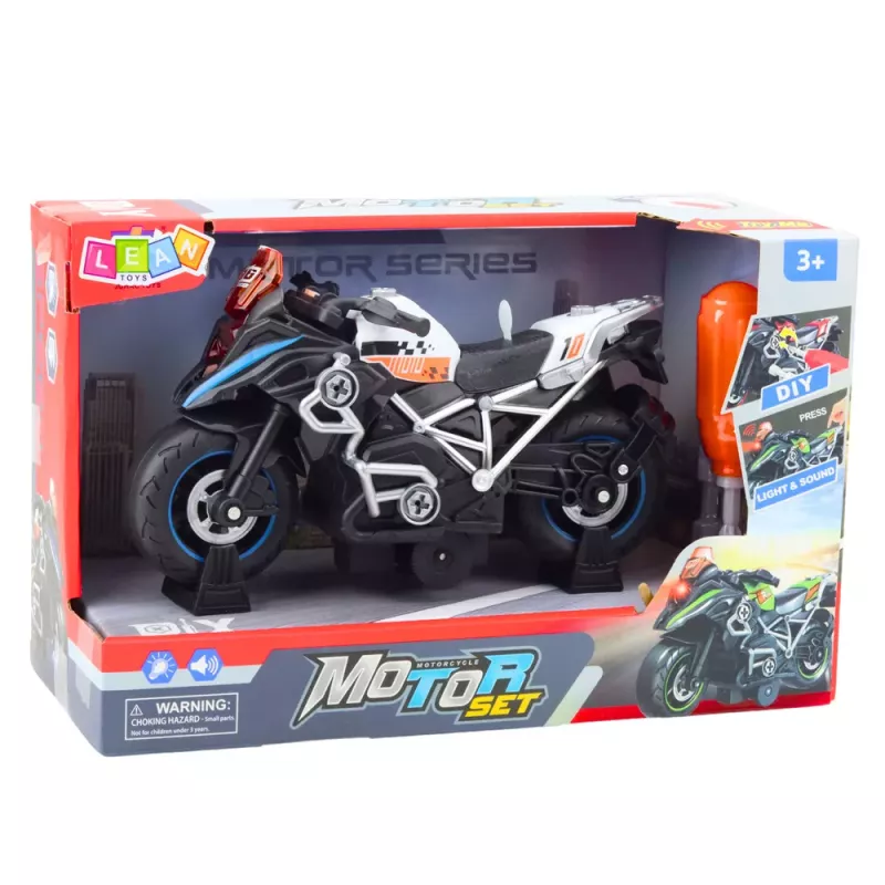 LEAN TOYS Mota de corrida DIY com torção e desmontagem, luzes e sons preta