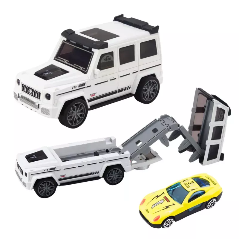 LEAN TOYS Carro todo-o-terreno com metal, luz e som ocultos branco azul