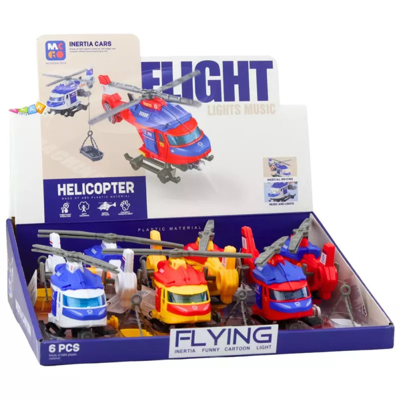 LEAN TOYS Helicóptero de salvamento com maca, gancho, guincho, tração, luzes, sons, mix