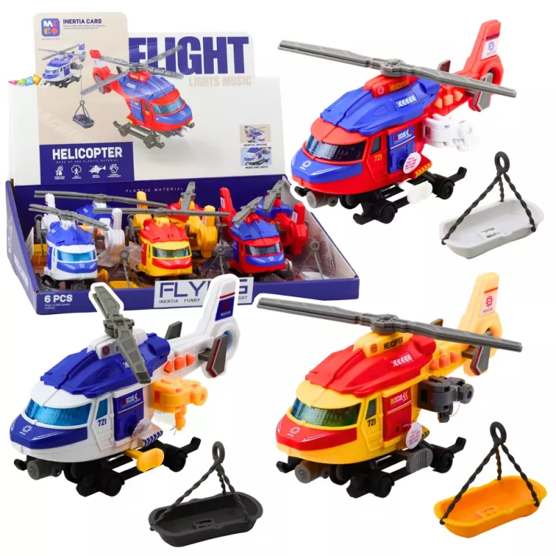 LEAN TOYS Helicóptero de salvamento com maca, gancho, guincho, tração, luzes, sons, mix