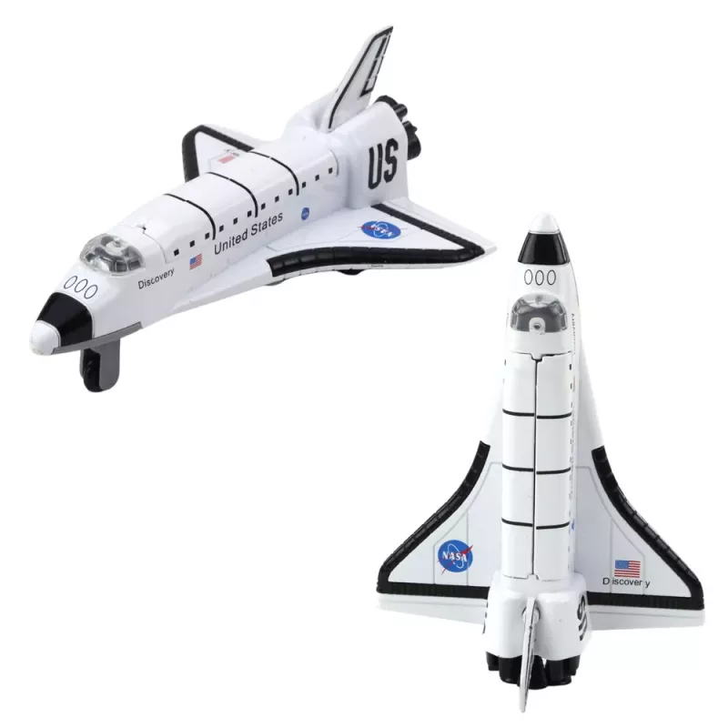 LEAN TOYS Nave espacial com tração pull-back metálica branca com marcações