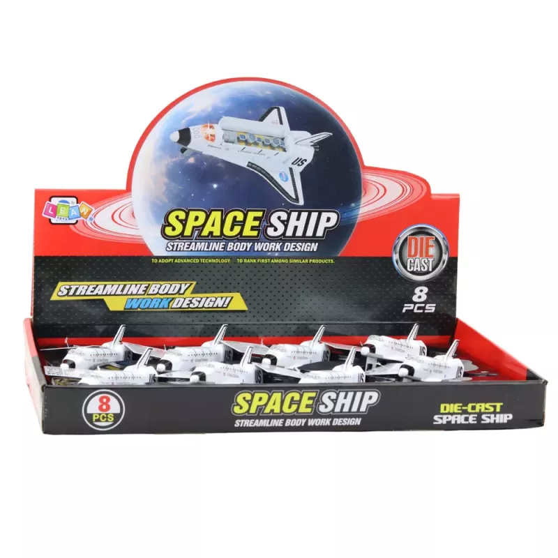 LEAN TOYS Nave espacial com tração pull-back metálica branca com marcações