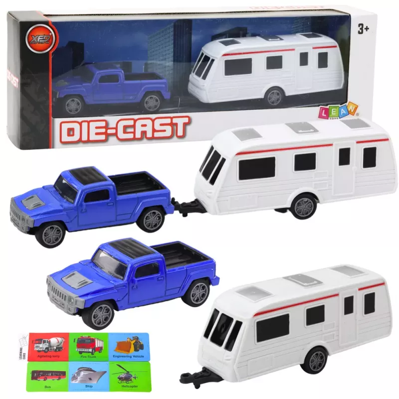 LEAN TOYS Conjunto de carro de metal com atrelado de campismo azul