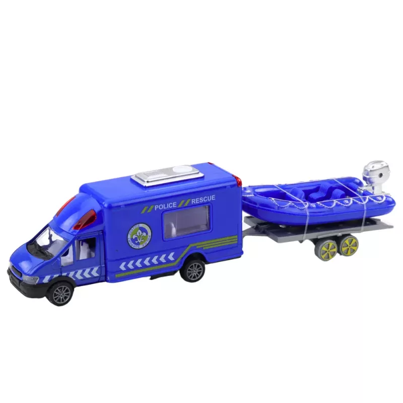 LEAN TOYS Conjunto carro de polícia de resgate barco camião helicóptero azul
