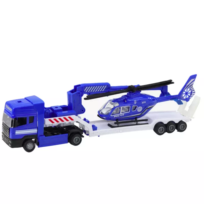 LEAN TOYS Conjunto carro de polícia de resgate barco camião helicóptero azul