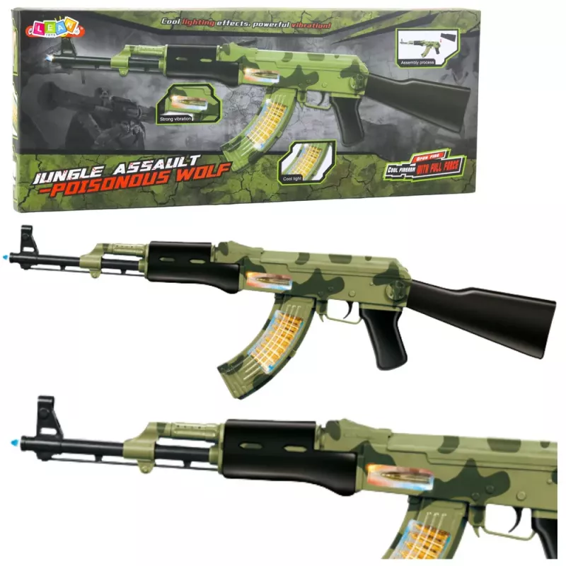 LEAN TOYS Espingarda militar camuflada com vibração, luz e som, 70 cm
