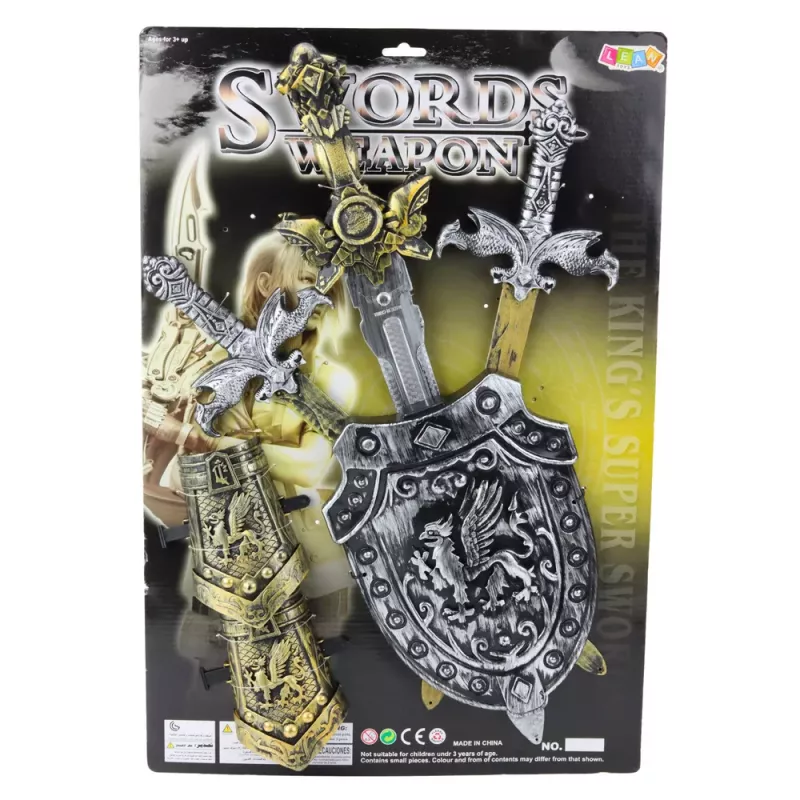 LEAN TOYS Conjunto de cavaleiro 3 espadas escudo protetor decorações realistas