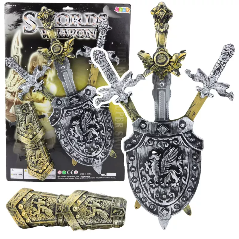 LEAN TOYS Conjunto de cavaleiro 3 espadas escudo protetor decorações realistas