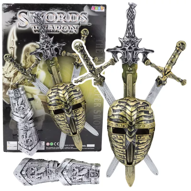 LEAN TOYS Conjunto de cavaleiro com 3 espadas, máscara, braçadeiras, decorações realistas