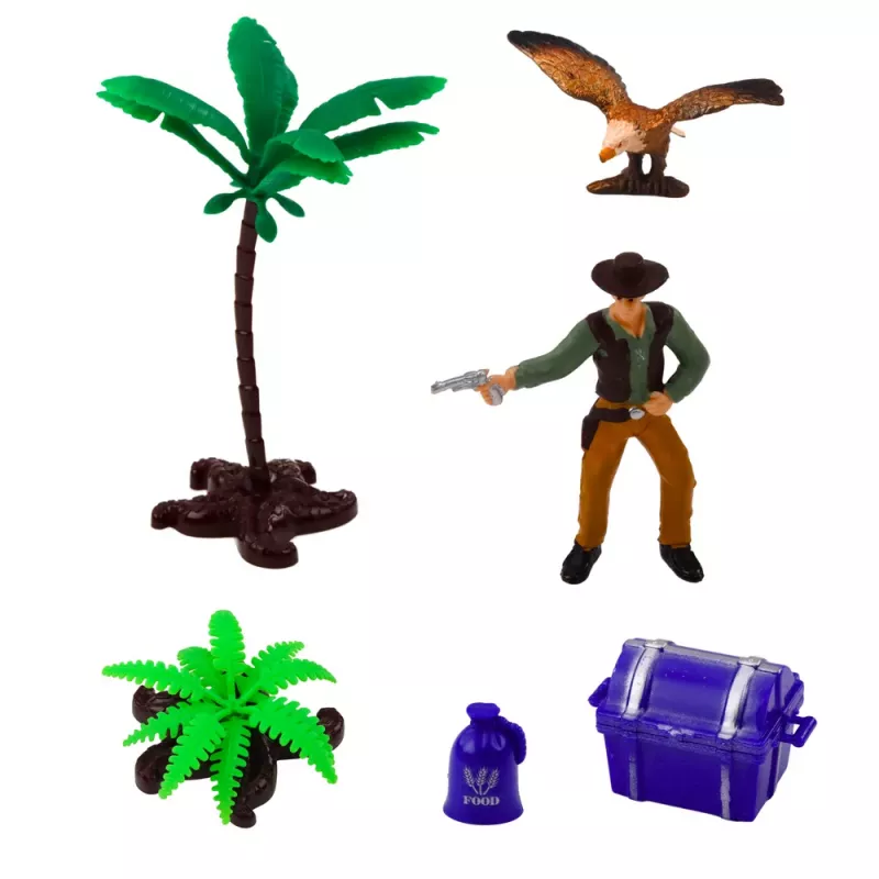 LEAN TOYS Conjunto cowboy figuras carroça do oeste cavalos palmeiras cowboy