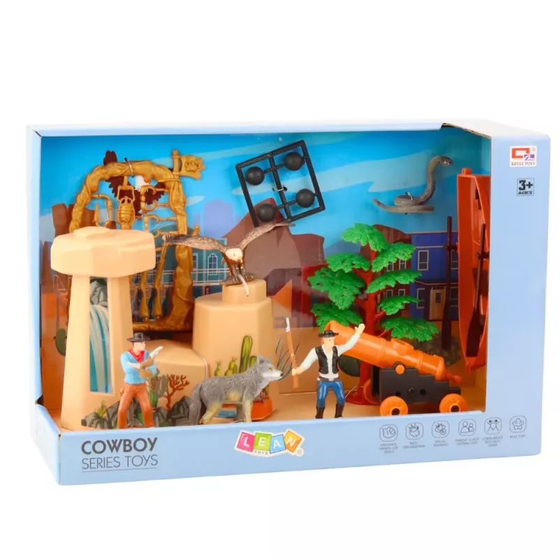 LEAN TOYS Conjunto cowboy figuras velho oeste barco canhão cowboy