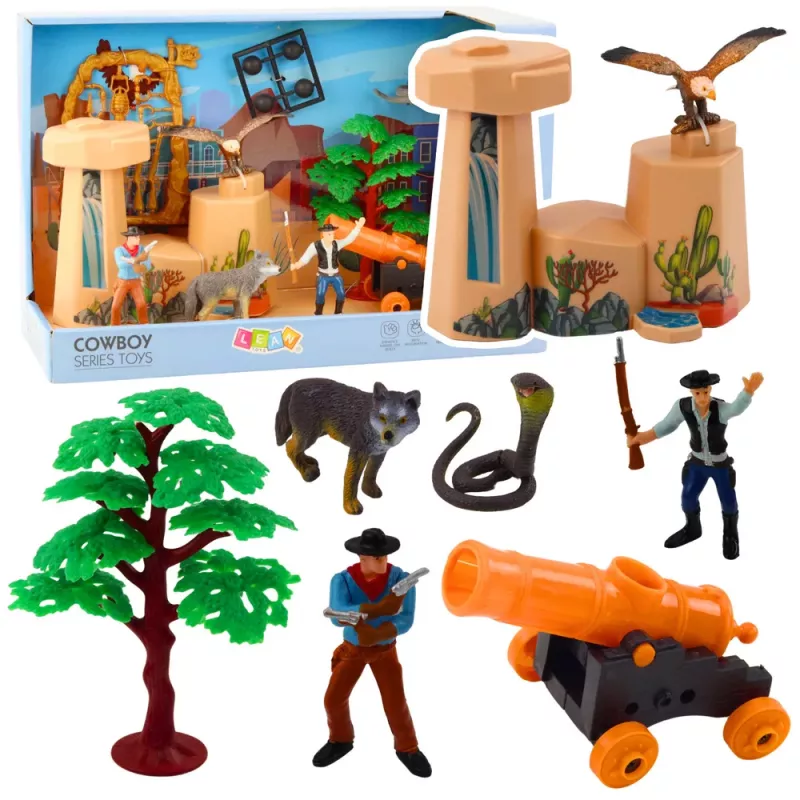 LEAN TOYS Conjunto cowboy figuras velho oeste barco canhão cowboy