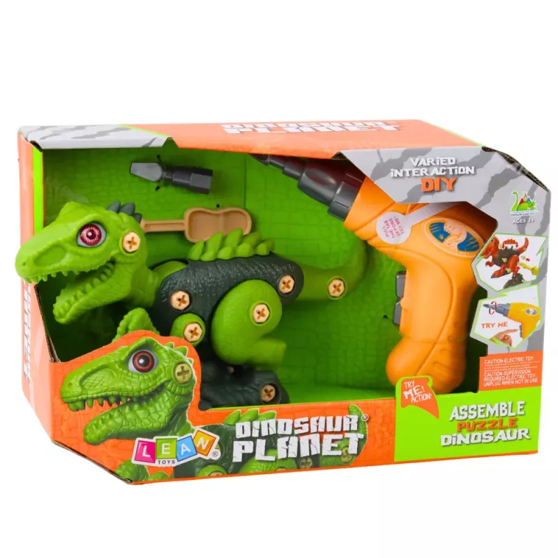 LEAN TOYS Brinquedo de dinossauro desmontável T-Rex verde com berbequim elétrico DIY