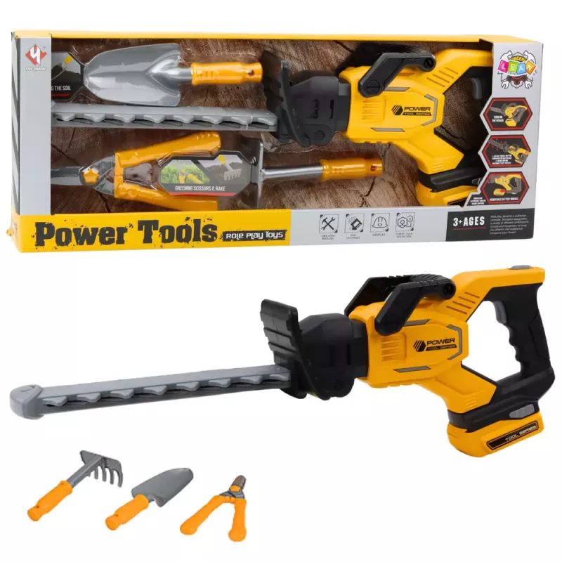 LEAN TOYS Conjunto de jardinagem para crianças com tesoura elétrica, tesoura de poda e pá