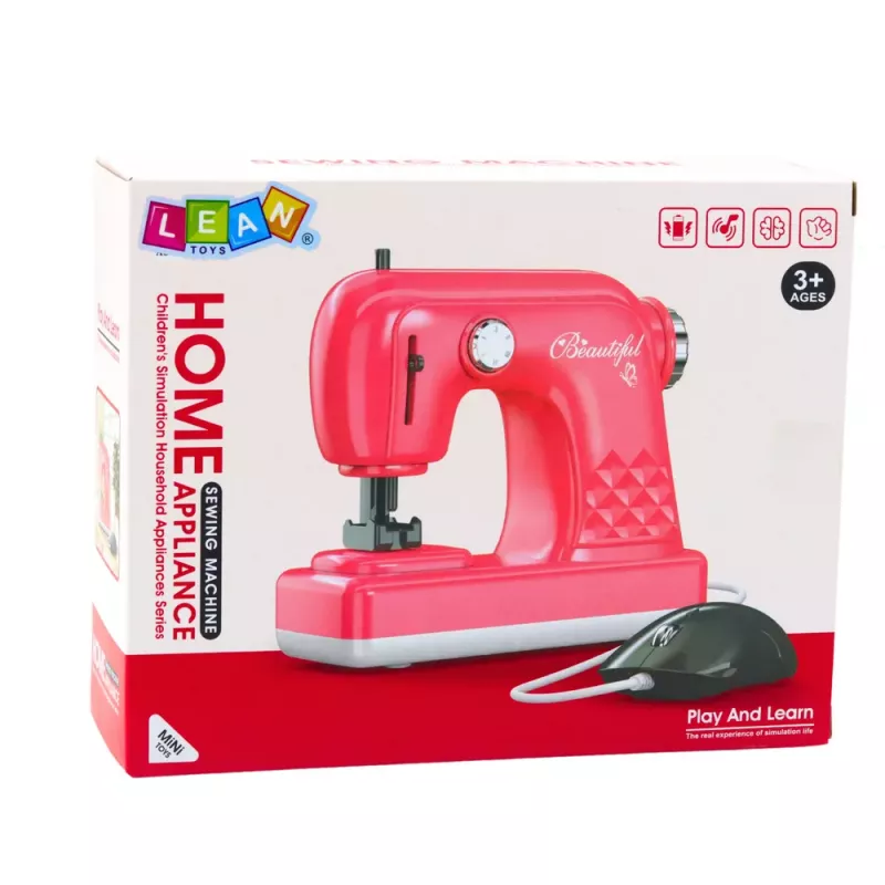 LEAN TOYS Máquina de costura de brinquedo com rato para crianças rosa-claro