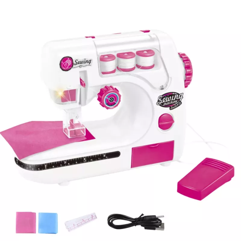 LEAN TOYS Máquina de costura para crianças com fio, tecido, luzes e sons