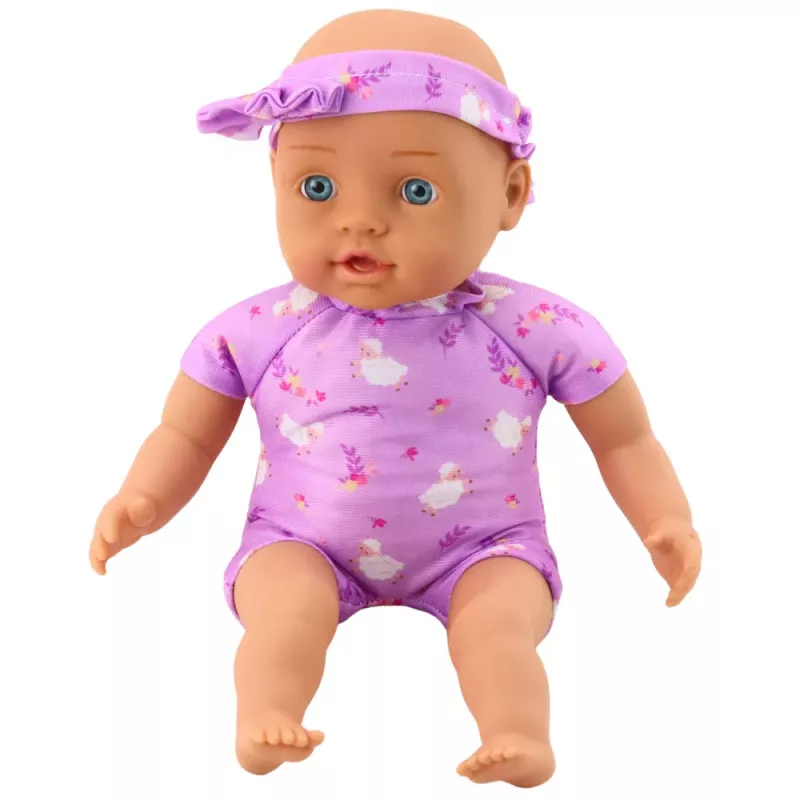 LEAN TOYS Boneca Bebé em Body Roxo com Barriga Macia e Faixa de Cabelo com Laço, 31 cm
