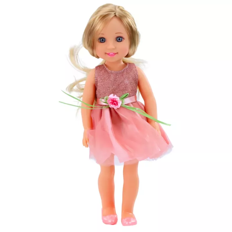 LEAN TOYS Boneca em Vestido com Laço, Cabelo Comprido, Rosa, Pente, 38 cm