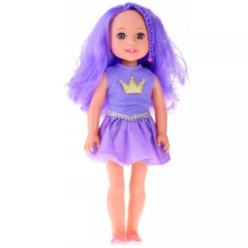LEAN TOYS Boneca em Vestido com Coroa, Cabelo Roxo Comprido, Escova, 38 cm