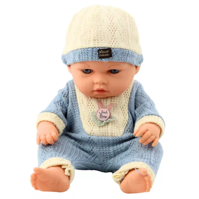 LEAN TOYS Boneca Bebé em Conjunto de Malha Azul com Gorro