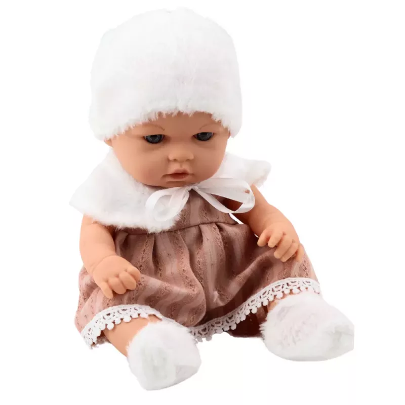LEAN TOYS Boneca Bebé com Vestido Bege, Chapéu, Gola e Meias