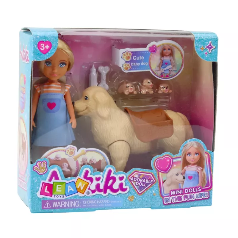 LEAN TOYS Mini Boneca Ankiki com Conjunto com Bolsa, Cachorro e Osso
