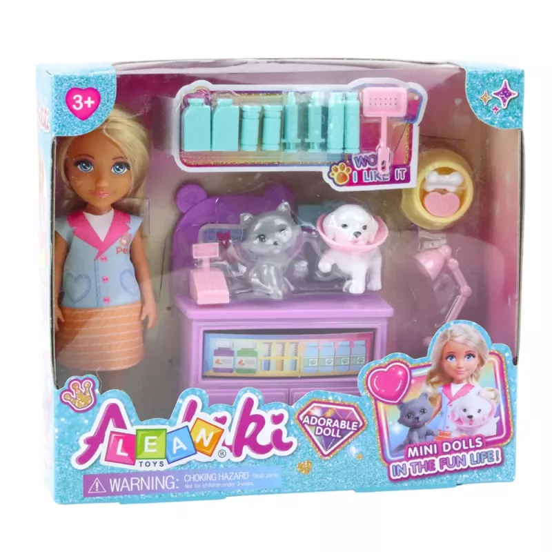 LEAN TOYS Mini Boneca com Conjunto de Acessórios de Veterinário para Tratar Cão e Gato