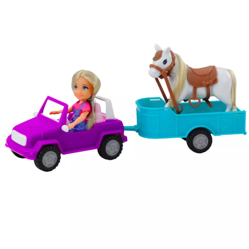 LEAN TOYS Conjunto de Bonecas Ankiki com Cabrio, Atrelado e Cavalo