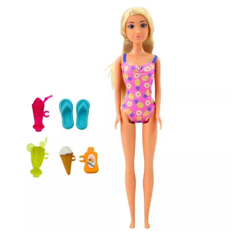 LEAN TOYS Conjunto de Bonecas Anlily na Praia com Piscina, Palmeira e Acessórios, 8 peças