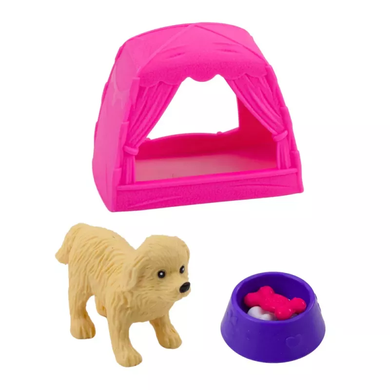 LEAN TOYS Conjunto de Mini Bonecas com Cão, Tenda e Acessórios